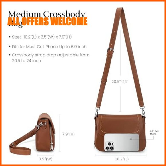 Genuine Leather Crossbody Bag with RFID Wallet Medium Saddle Purse - Picture 6 of 7